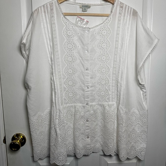 Sundance Art of Eyelet 100% Cotton Top XL Boho Prairie Coastal Lace Peplum NWOT - Picture 3 of 13